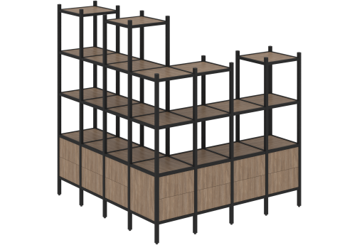 Стеллаж угловой внешний вариант 55 Европа, цвет дуб аризона + черный