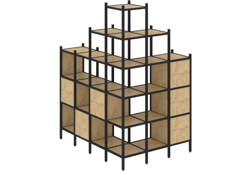 Стеллаж угловой внешний вариант 56 Европа, цвет тиквуд светлый + черный