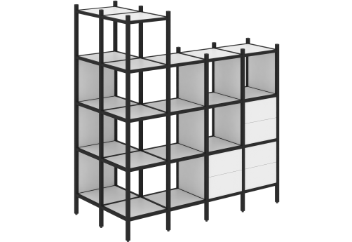 Стеллаж угловой внешний вариант 57 Европа, цвет белый бриллиант + черный