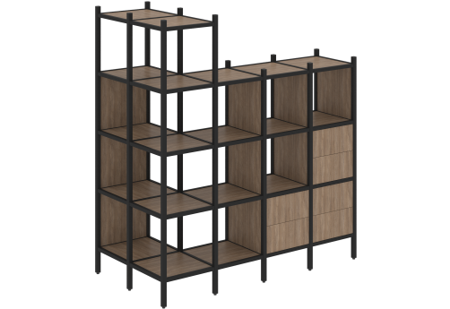 Стеллаж угловой внешний вариант 57 Европа, цвет дуб аризона + черный