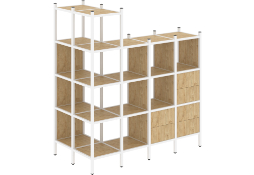 Стеллаж угловой внешний вариант 57 Европа, цвет тиквуд светлый + белый