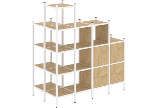 Стеллаж угловой внешний вариант 58 Европа, цвет тиквуд светлый + белый