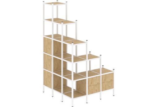 Стеллаж угловой внешний вариант 59 Европа, цвет тиквуд светлый + белый