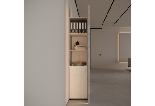 Шкаф-стеллаж с подсветкой Челси, цвет дуб шамони светлый + бетон светлый