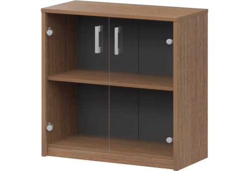 Стеллаж низкий с прозрачным стеклом Аксима, цвет орех гварнери