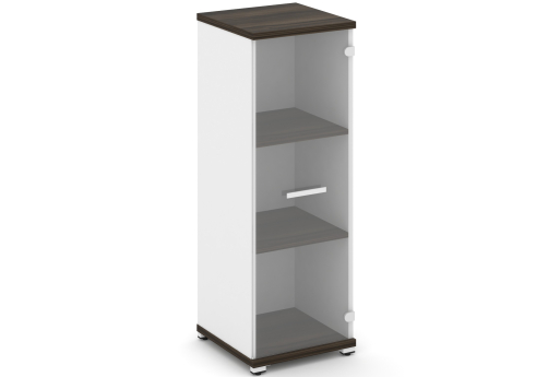 Шкаф одна узкая секция 3 ниши (фасад стекло прозрачное, 3 ниши) Динен, цвет дуб мали-белый