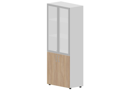 Шкаф высокий (3 полки под матовым стеклом в раме) Киви, цвет светлый дуб