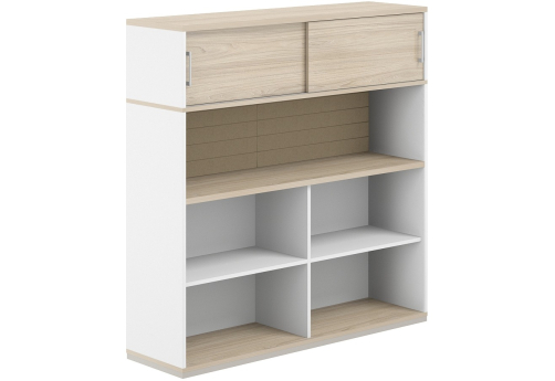 Стеллаж-комбо 1-сторонний с антресолью с экраном тканевым высоким Фламинго, цвет белый + акация + бежевый