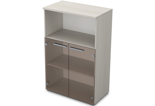 Шкаф средний со стеклом (1 открытая полка) Платинум Персонал, цвет слоновая кость