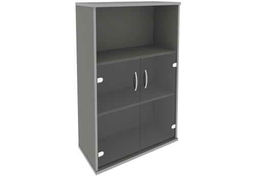 Шкаф средний со стеклом и полкой, цвет металлик