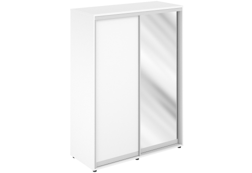 Шкаф-купе высокий с полками и штангой 1 зеркало с задней стенкой ЛДСП Индиго Вуд, цвет белый