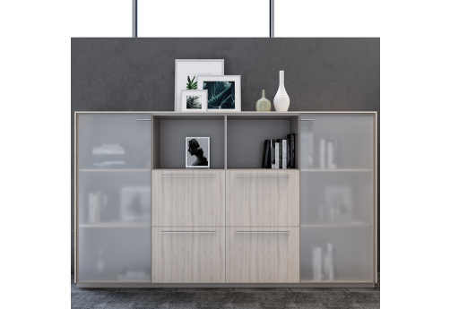 Шкаф средний с матовым стеклом Дания, цвет ясень