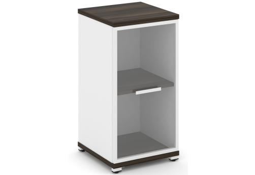 Шкаф одна узкая секция 2 ниши (фасад стекло прозрачное в раме, 2 ниши) Динен, цвет дуб мали-белый