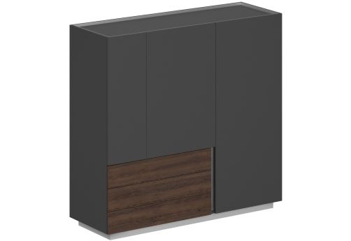 Шкаф (3 ящика, 2 распашных фасада + выдвижная штанга) левый, цвет оникс серый + дуб темный