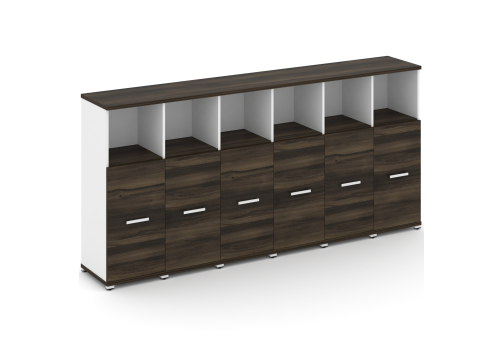 Шкаф шесть узких секций 3 ниши (6 фасадов ЛДСП, 2 ниши) Динен, цвет дуб мали-белый