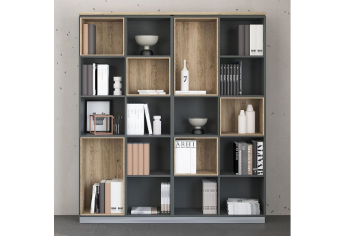 Стеллаж высокий Римини, цвет дуб светлый + антрацит