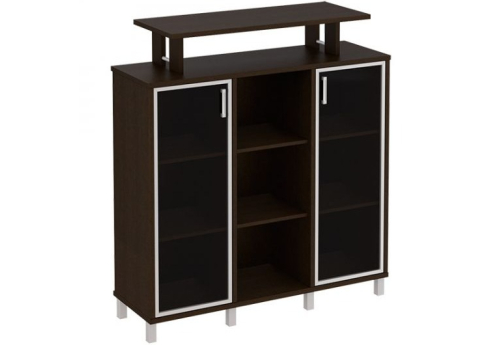 Стеллаж средний с надстройкой со стеклом Сидней, цвет венге