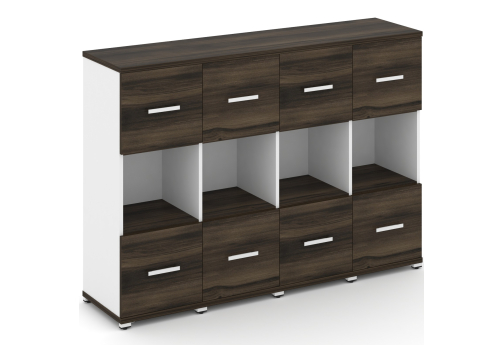 Шкаф четыре узкие секции 3 ниши (4 фасада ЛДСП, 1 ниша + 4 фасада ЛДСП, 1 ниша) Динен, цвет дуб мали-белый