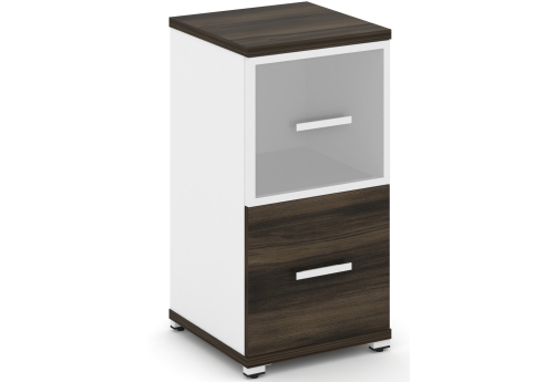 Шкаф одна узкая секция 2 ниши (фасад ЛДСП, 1 ниша + фасад стекло белое матовое в раме, 1 ниша) Динен, цвет дуб мали-белый