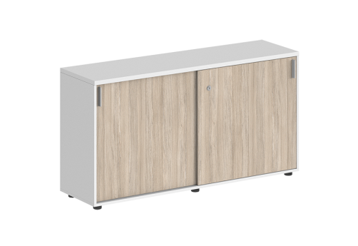 Шкаф-купе низкий с замком Индиго Вуд, цвет белый + дуб светлый