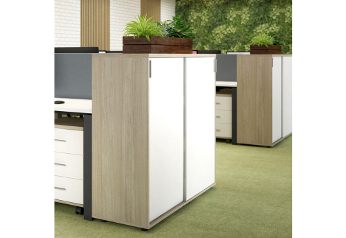 Шкаф-купе средний с замком Индиго Вуд, цвет дуб светлый + белый