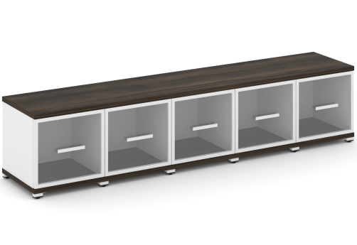 Шкаф пять узких секций 1 ниша (5 фасадов стекло прозрачное в раме, 1 ниша) Динен, цвет дуб мали-белый