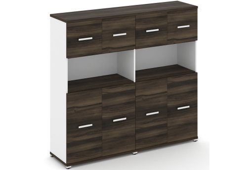 Шкаф две широкие секции 4 ниши (4 фасада ЛДСП, 2 ниши + 4 фасада ЛДСП, 1 ниша) Динен, цвет дуб мали-белый