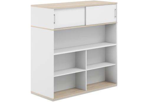 Стеллаж-комбо 2-сторонний с антресолью с экраном ЛДСП Фламинго, цвет белый + акация