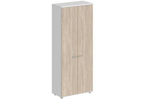 Шкаф высокий 2 двери с задней стенкой HDF Индиго Вуд, цвет белый + дуб светлый
