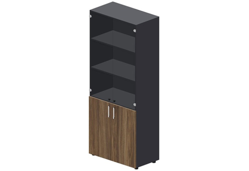Шкаф высокий (3 полки под тонированным стеклом) Кристо Директ, цвет орех + антрацит