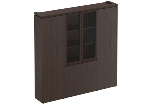 Шкаф комбинированный (со стеклом + для одежды) Фиеста, цвет дуб черный