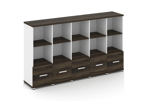 Шкаф пять узких секций 3 ниши (5 фасадов ЛДСП, 1 ниша) Динен, цвет дуб мали-белый