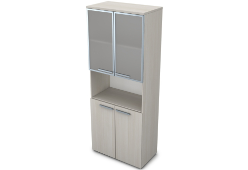 Шкаф комбинированный со стеклом в раме и нишей Платинум Персонал, цвет слоновая кость