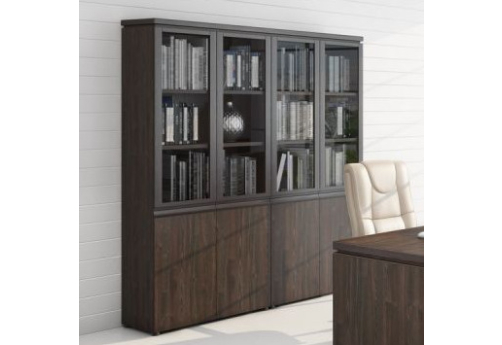 Шкаф для документов со стеклянными дверьми Фиеста, цвет дуб черный