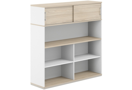 Стеллаж-комбо 1-сторонний с антресолью с экраном ЛДСП Фламинго, цвет белый + акация