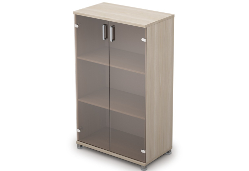 Шкаф средний широкий со стеклом Деко, цвет шамони светлый