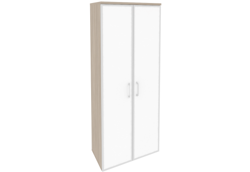 Шкаф высокий широкий со стеклом лакобель в раме, цвет дуб аттик