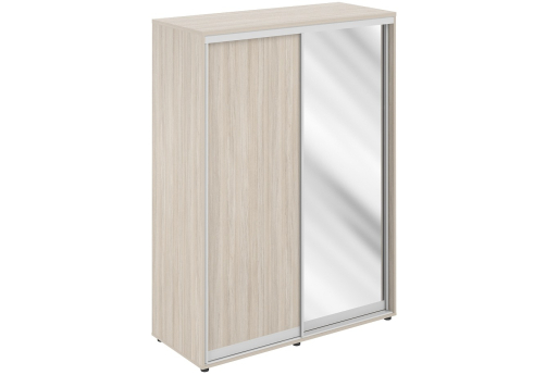 Шкаф-купе высокий с полками и штангой 1 зеркало с задней стенкой ЛДСП Индиго Вуд, цвет светлый дуб