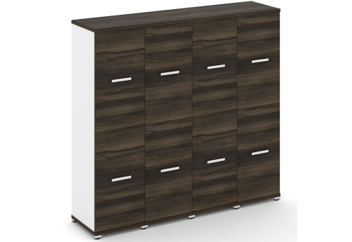 Шкаф четыре узкие секции 4 ниши (4 фасада ЛДСП, 2 ниши + 4 фасада ЛДСП, 2 ниши) Динен, цвет дуб мали-белый