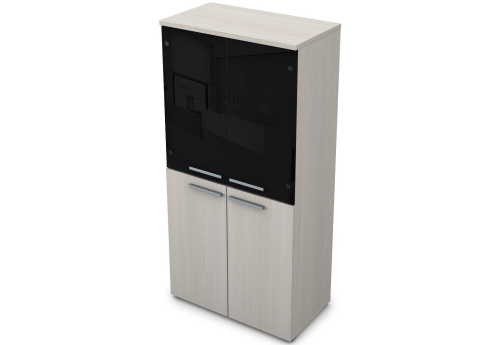 Шкаф средний (2 полки под стеклом черный глянец) Платинум Персонал, цвет слоновая кость