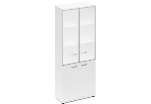 Шкаф высокий широкий (3 полки под стеклом в раме) Мира Нумо, цвет белый премиум