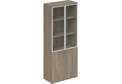 Шкаф высокий широкий со стеклом Камелот, цвет темный дуб