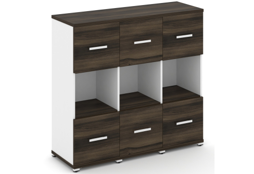 Шкаф три узкие секции 3 ниши (3 фасада ЛДСП, 1 ниша + 3 фасада ЛДСП, 1 ниша) Динен, цвет дуб мали-белый