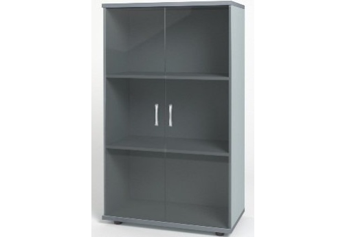 Шкаф средний широкий со стеклом, цвет серый
