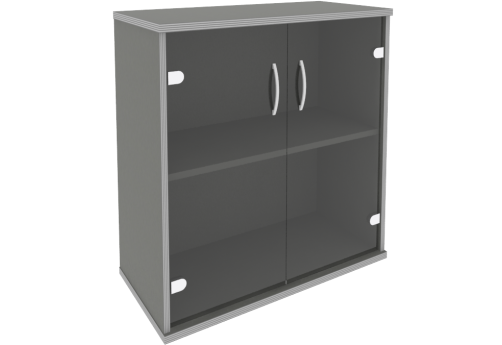 Шкаф низкий со стеклом, цвет металлик