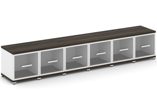 Шкаф шесть узких секций 1 ниша (6 фасадов стекло прозрачное в раме, 1 ниша) Динен, цвет дуб мали-белый