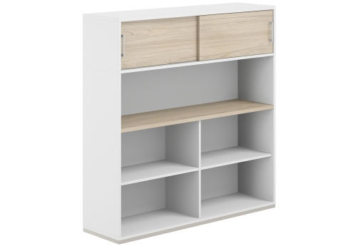 Стеллаж-комбо 1-сторонний с антресолью с экраном ЛДСП Фламинго, цвет белый + акация