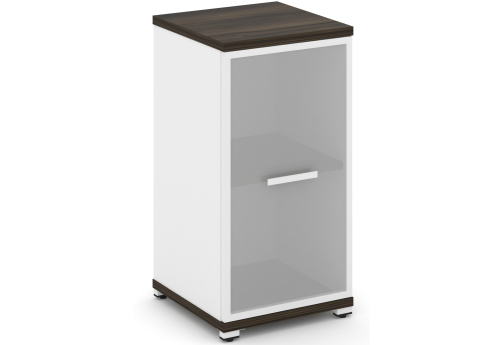 Шкаф одна узкая секция 2 ниши (фасад стекло белое матовое в раме, 2 ниши) Динен, цвет дуб мали-белый