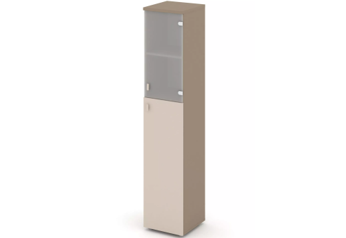 Шкаф высокий узкий правый (2 полки под стеклом), цвет латте + капучино