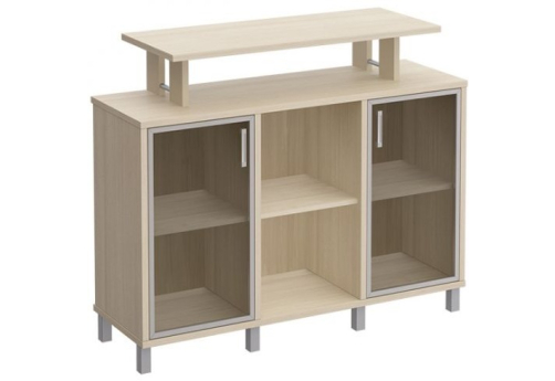 Стеллаж низкий с надстройкой со стеклом Сидней, цвет дуб шамони
